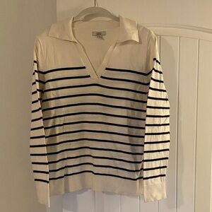 Croft & Barrow V-Neck Sweater with Cream and Black Stripes